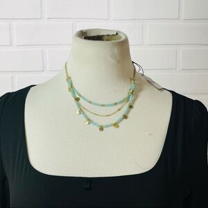 NWT Canvas Jewelry Blue Beaded Gold Disc Multistrand Necklace
